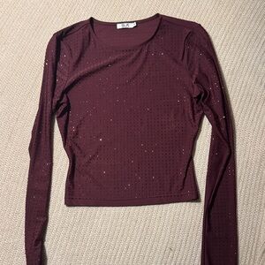 SLA The Label Saffi Diamante skirt and long sleeve top set - Plum - size S